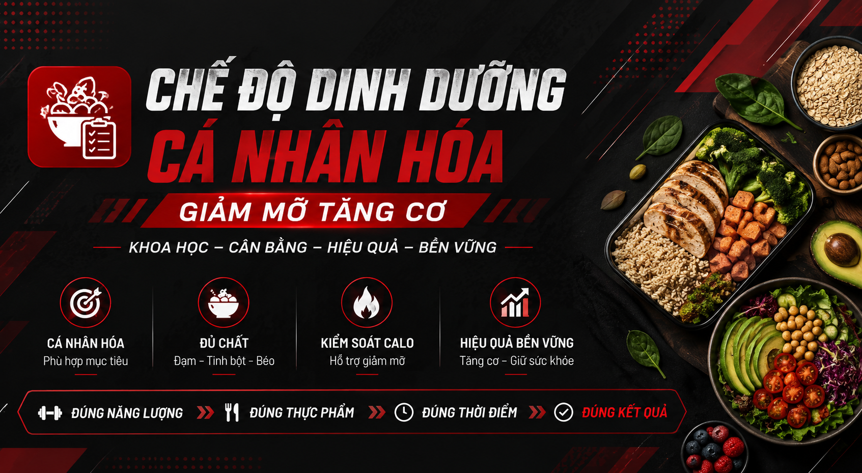 CHẾ ĐỘ DINH DƯỠNG CÁ NHÂN HÓA - GIẢM MỠ TĂNG CƠ